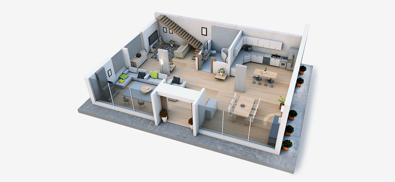 Open house floor plan 3D design
