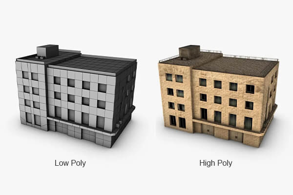Architectural high and low poly 3D model